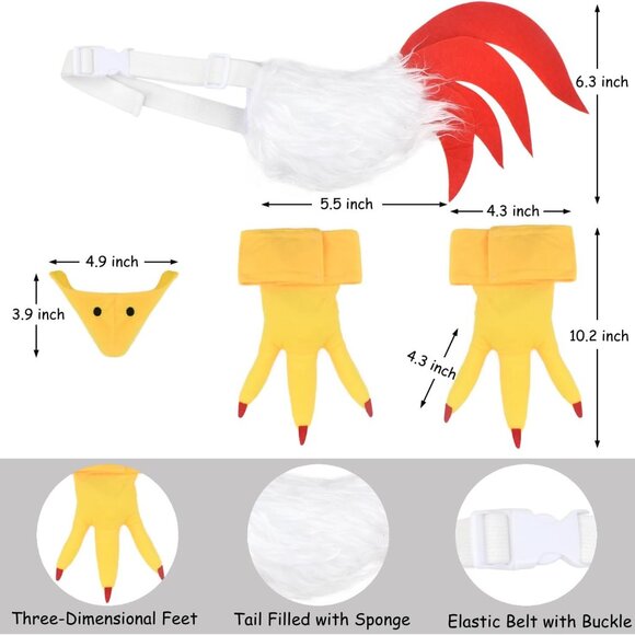 5 Pieces Rooster Chicken Comb Headband and Tail Set-Fuzzy Rooster Headband with - Picture 3 of 6
